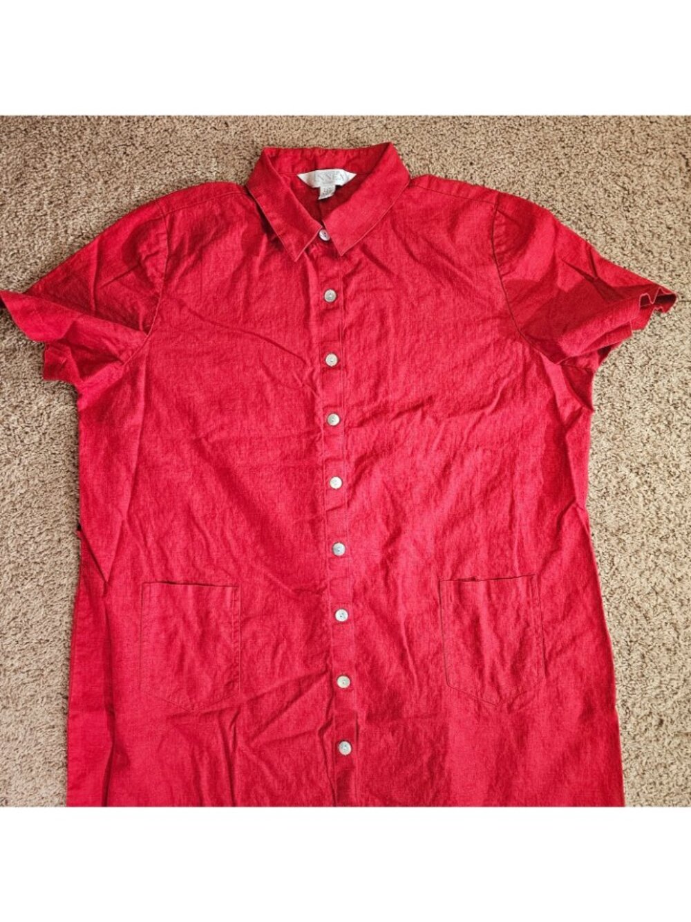 Casual Corner Annex Shirt Dress Womens 22W Red Button Front Linen Blend Y2K - Picture 2 of 13